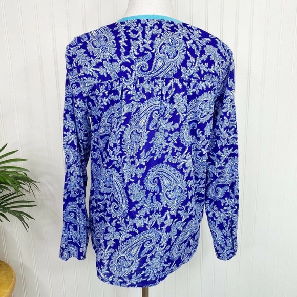 J. Crew Printed Peasant Paisley Top Boho Blouse Tunic E6540 Blue - Picture 10 of 13